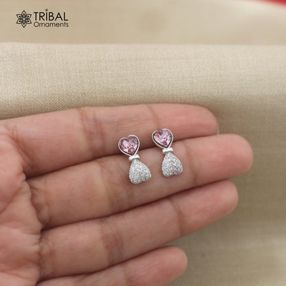 925 sterling silver heart design cz stone hanging earring jewelry er377