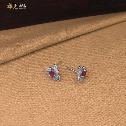 925 sterling silver heart design cz stone stud earring jewelry er378