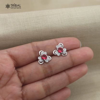 925 sterling silver heart design cz stone stud earring jewelry er378