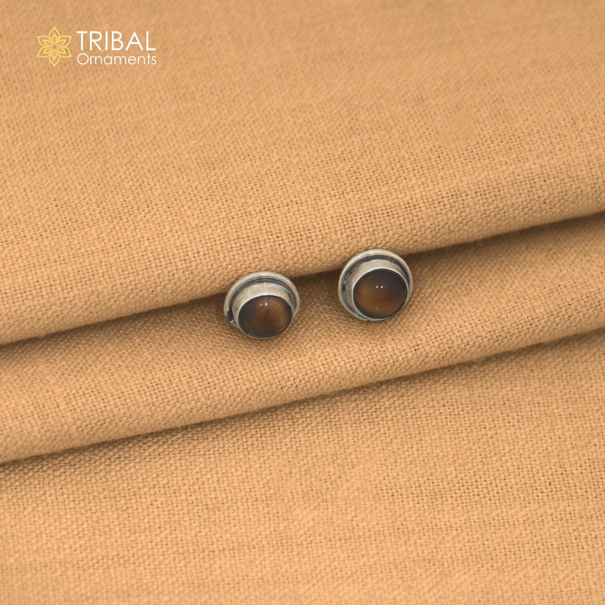 925 sterling silver round shape brown stone stud earring best unisex jewelry er382