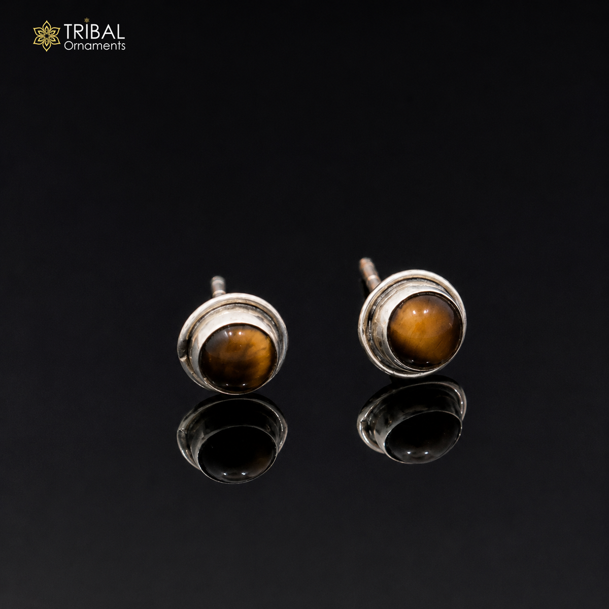 925 sterling silver round shape brown stone stud earring best unisex jewelry er382