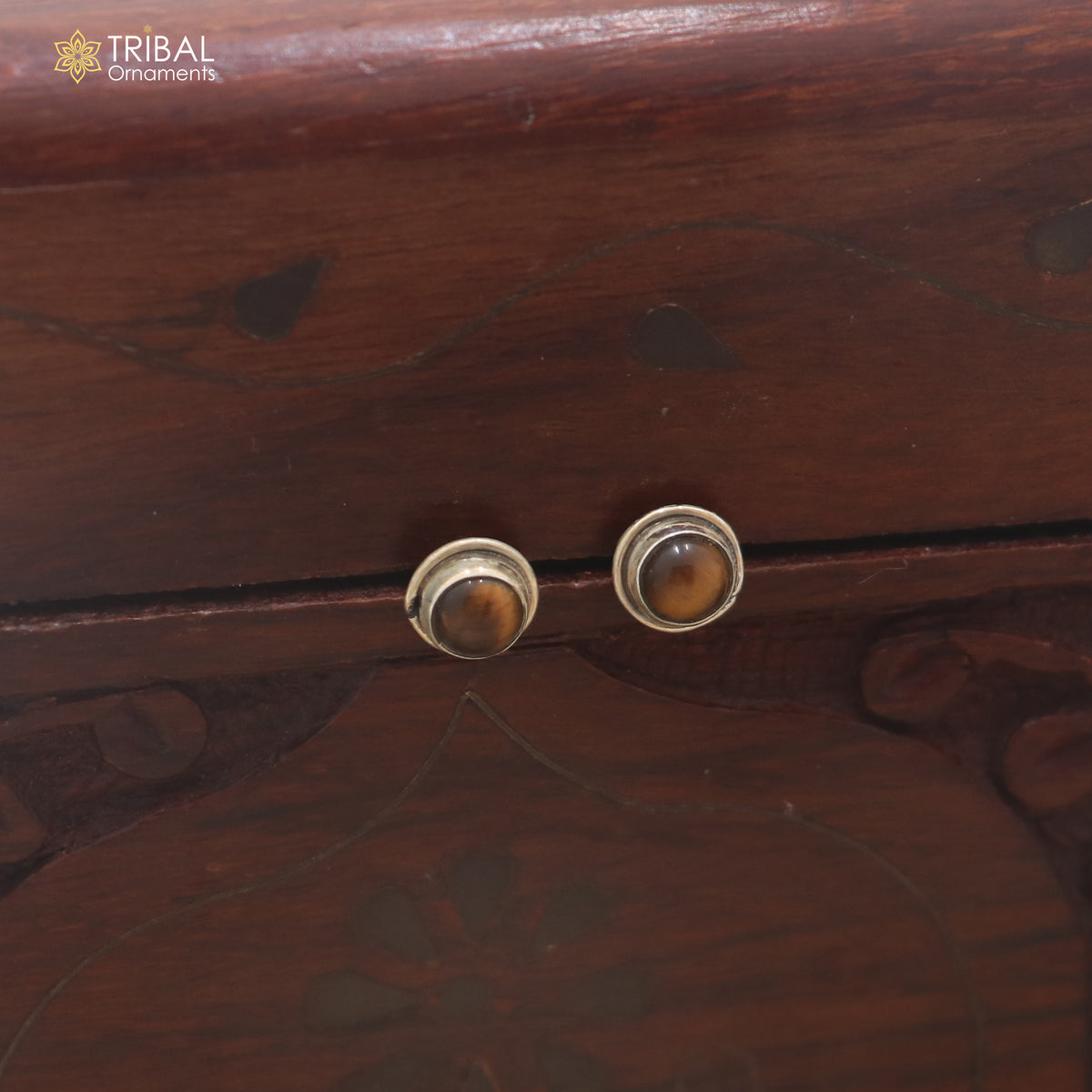 925 sterling silver round shape brown stone stud earring best unisex jewelry er382