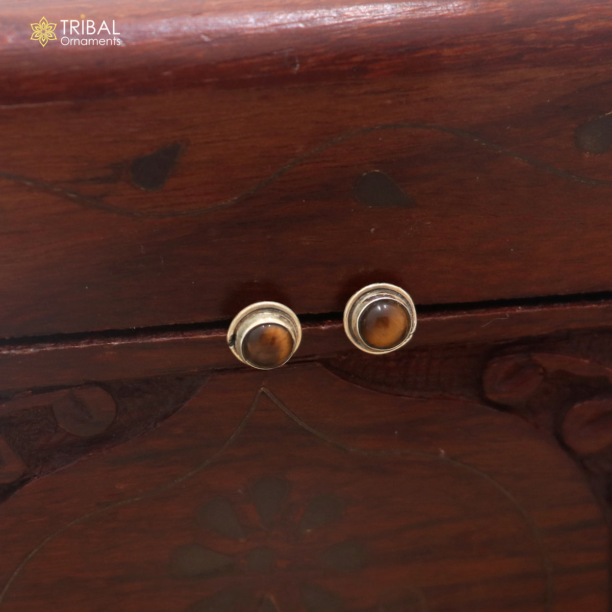 925 sterling silver round shape brown stone stud earring best unisex jewelry er382