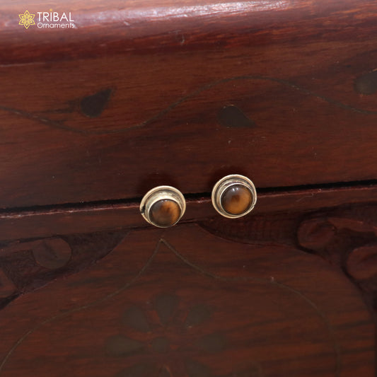 925 sterling silver round shape brown stone stud earring best unisex jewelry er382