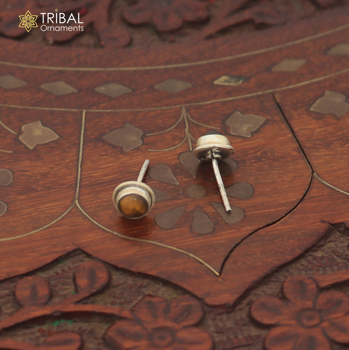 925 sterling silver round shape brown stone stud earring best unisex jewelry er382