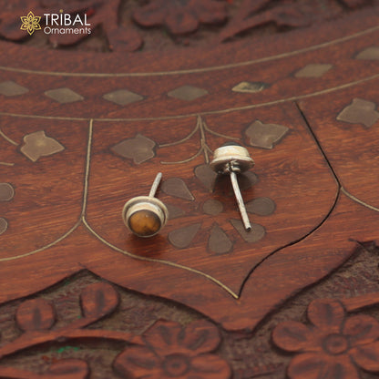 925 sterling silver round shape brown stone stud earring best unisex jewelry er382