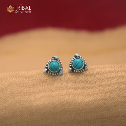 925 sterling silver round shape turquoise stone stud earring best unisex jewelry er386