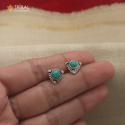925 sterling silver round shape turquoise stone stud earring best unisex jewelry er386
