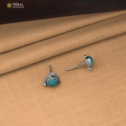 925 sterling silver round shape turquoise stone stud earring best unisex jewelry er386