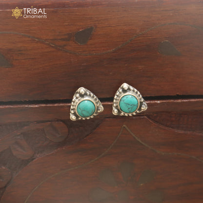 925 sterling silver round shape turquoise stone stud earring best unisex jewelry er386