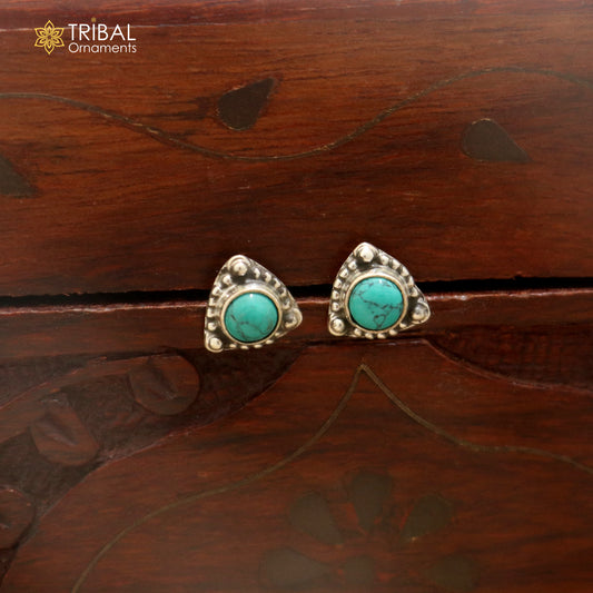 925 sterling silver round shape turquoise stone stud earring best unisex jewelry er386