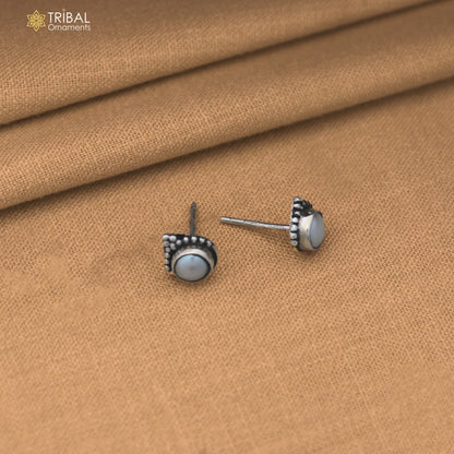 925 sterling silver round shape pearl stone stud earring best unisex jewelry er388