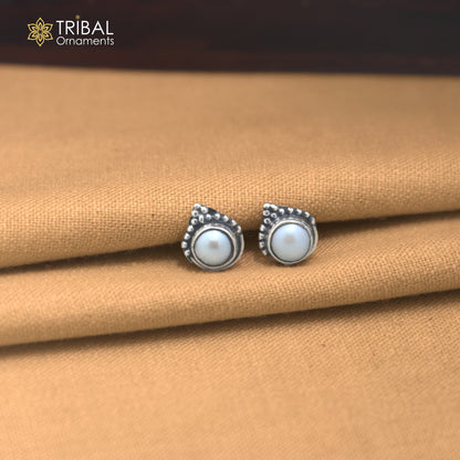 925 sterling silver round shape pearl stone stud earring best unisex jewelry er388