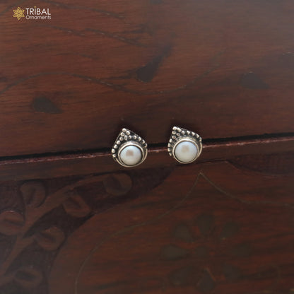 925 sterling silver round shape pearl stone stud earring best unisex jewelry er388