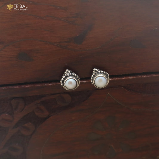 925 sterling silver round shape pearl stone stud earring best unisex jewelry er388