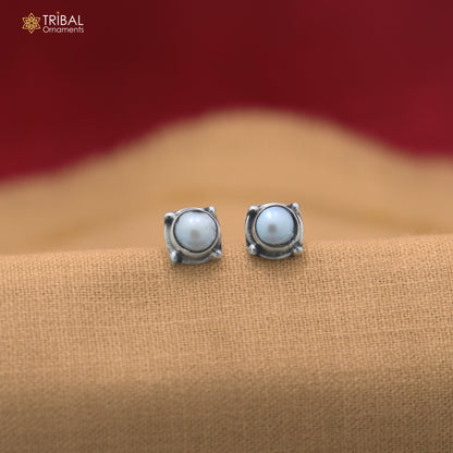 925 sterling silver squire shape pearl stone stud earring best unisex jewelry er389