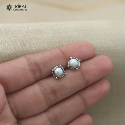 925 sterling silver squire shape pearl stone stud earring best unisex jewelry er389