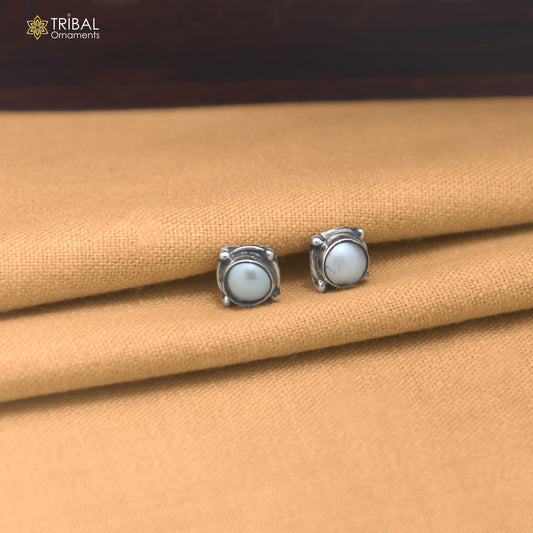 925 sterling silver squire shape pearl stone stud earring best unisex jewelry er389