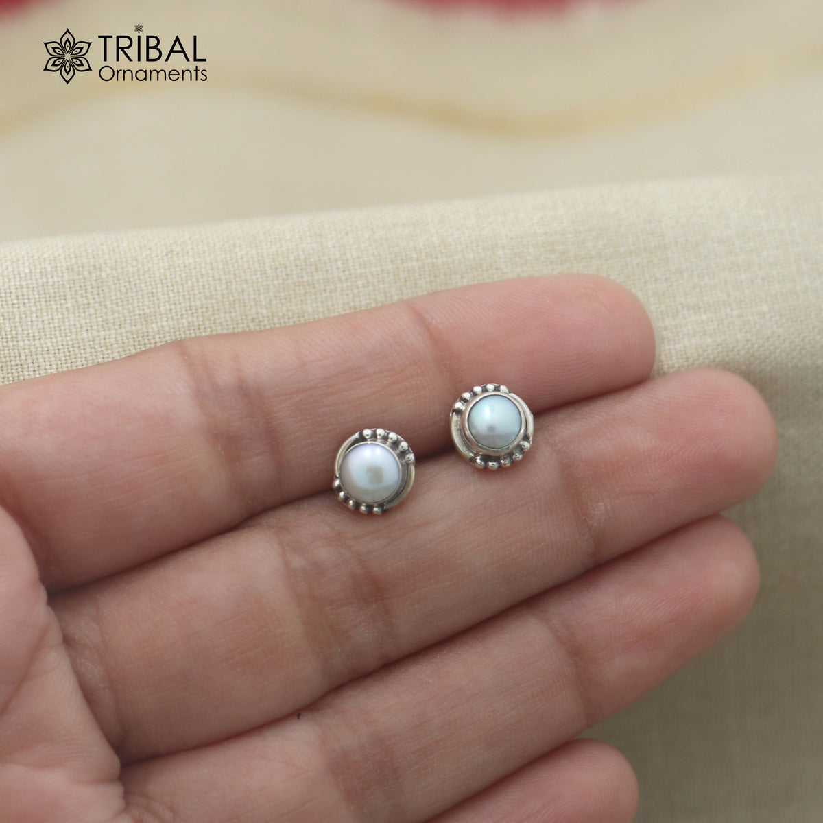 925 sterling silver round shape pearl stone stud earring best unisex jewelry er390