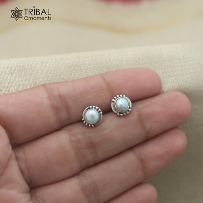 925 sterling silver round shape pearl stone stud earring best unisex jewelry er390