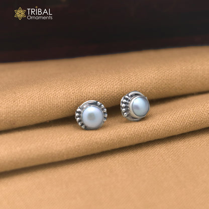 925 sterling silver round shape pearl stone stud earring best unisex jewelry er390