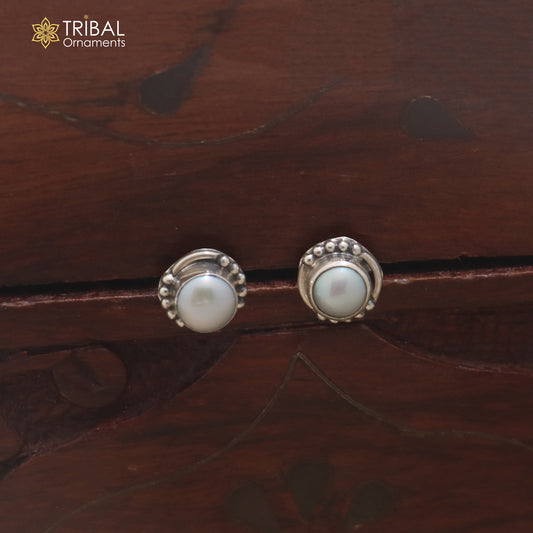 925 sterling silver round shape pearl stone stud earring best unisex jewelry er390