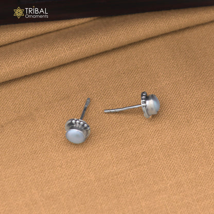 925 sterling silver round shape pearl stone stud earring best unisex jewelry er390