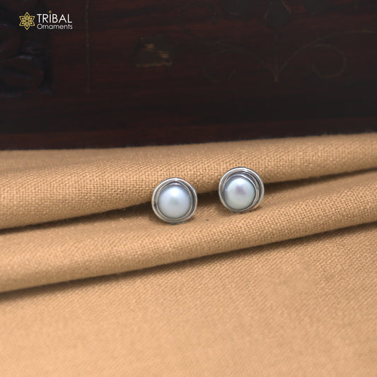 925 sterling silver round shape pearl stone stud earring best unisex jewelry er391
