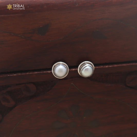 925 sterling silver round shape pearl stone stud earring best unisex jewelry er391