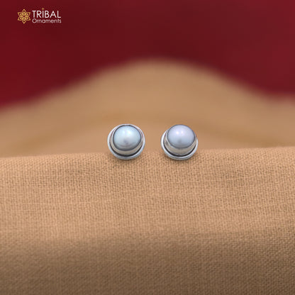 925 sterling silver round shape pearl stone stud earring best unisex jewelry er391