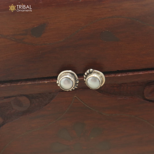 925 sterling silver round shape pearl stone stud earring best unisex jewelry er392