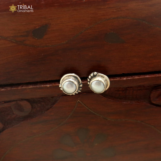 925 sterling silver round shape pearl stone stud earring best unisex jewelry er392