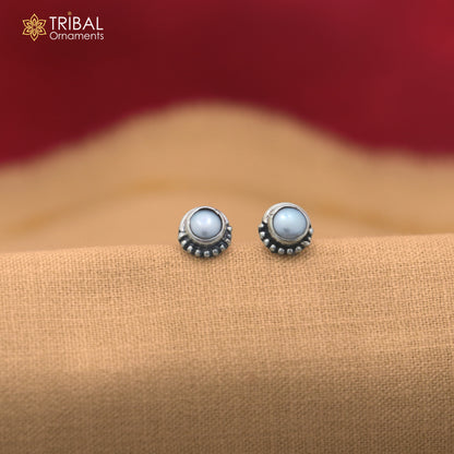 925 sterling silver round shape pearl stone stud earring best unisex jewelry er392
