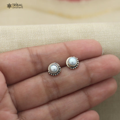 925 sterling silver round shape pearl stone stud earring best unisex jewelry er392