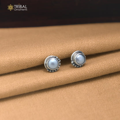 925 sterling silver round shape pearl stone stud earring best unisex jewelry er392