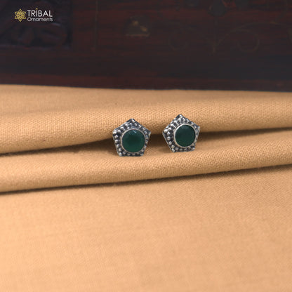 925 sterling silver green stone stud earring best jewelry er394