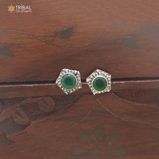 925 sterling silver green stone stud earring best jewelry er394