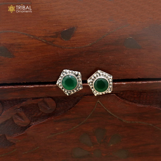 925 sterling silver green stone stud earring best jewelry er394