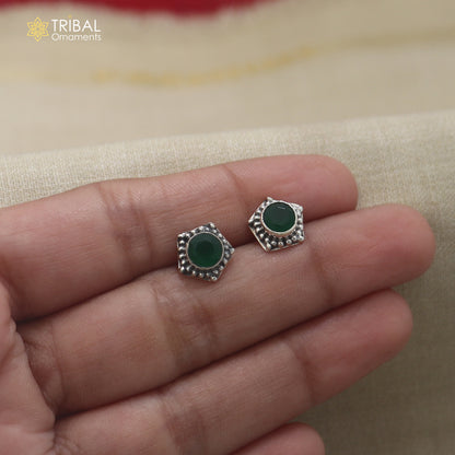 925 sterling silver green stone stud earring best jewelry er394