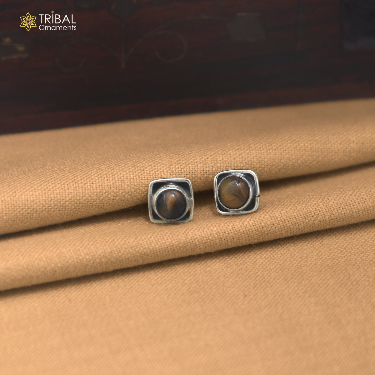 925 sterling silver brown stone stud earring best jewelry er395
