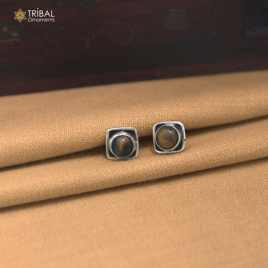 925 sterling silver brown stone stud earring best jewelry er395