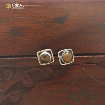 925 sterling silver brown stone stud earring best jewelry er395