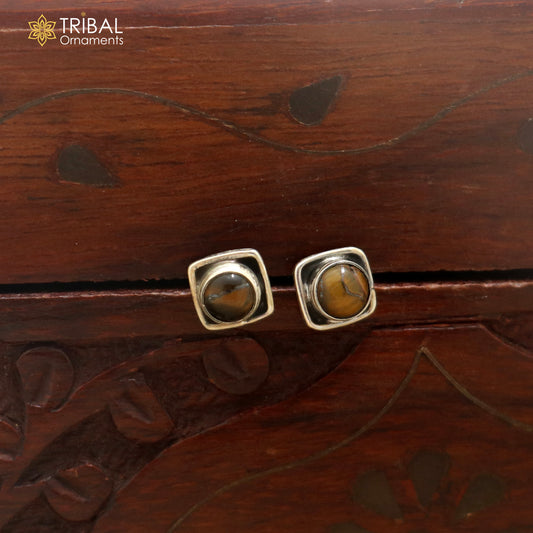 925 sterling silver brown stone stud earring best jewelry er395