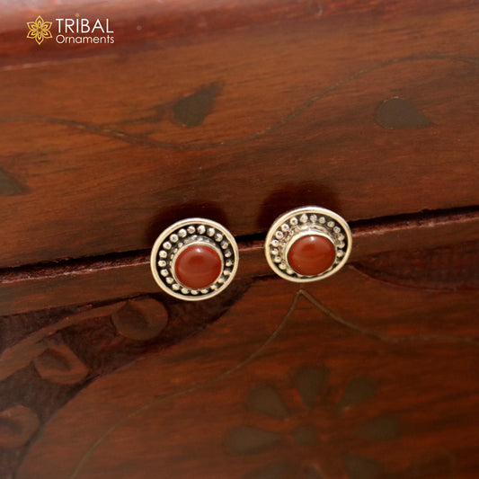 925 sterling silver brown stone stud earring best jewelry er396