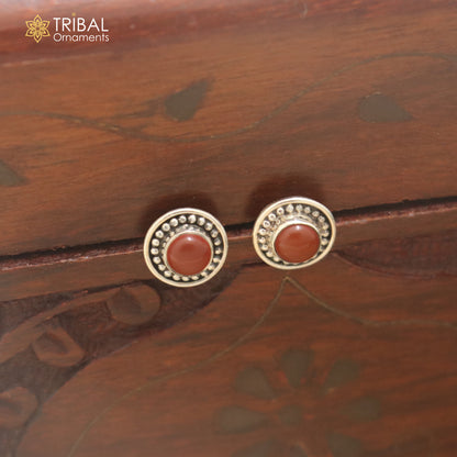 925 sterling silver brown stone stud earring best jewelry er396