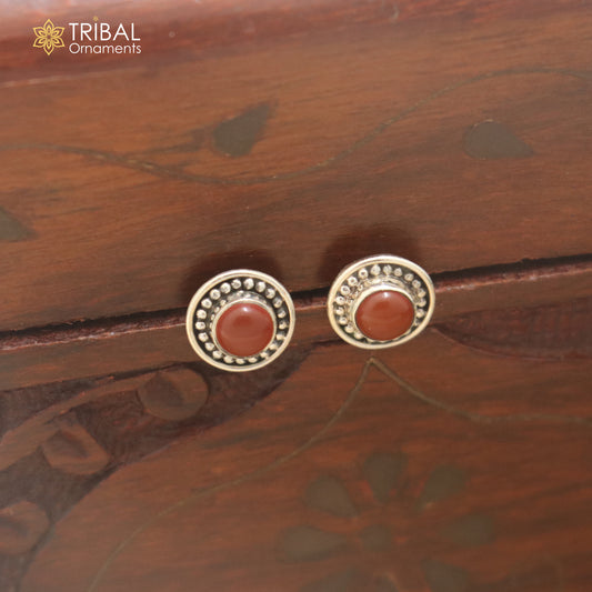 925 sterling silver brown stone stud earring best jewelry er396