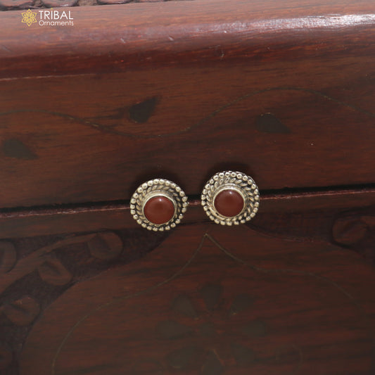 925 sterling silver brown stone stud earring best jewelry er397