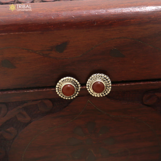 925 sterling silver brown stone stud earring best jewelry er397