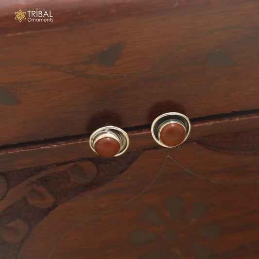 925 sterling silver brown stone stud earring best jewelry er399