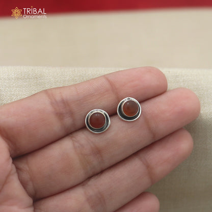 925 sterling silver brown stone stud earring best jewelry er399
